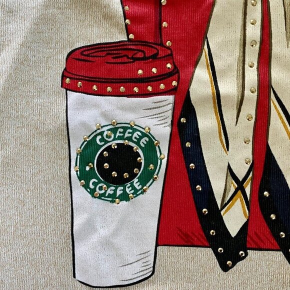 Kiss and Fly Embellished Knit Top With Handbag, Coffee, Shoes Women's Size 2X - Picture 5 of 12